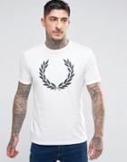 Fred Perry Slim Fit Large Laurel Print T-shirt In White - White
