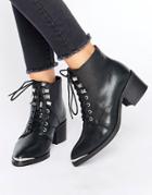 Pieces Derta Lace Up Mid Heeled Ankle Boots - Black