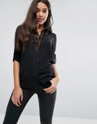 Lipsy Long Sleeve Shirt With Lace Detail - Black