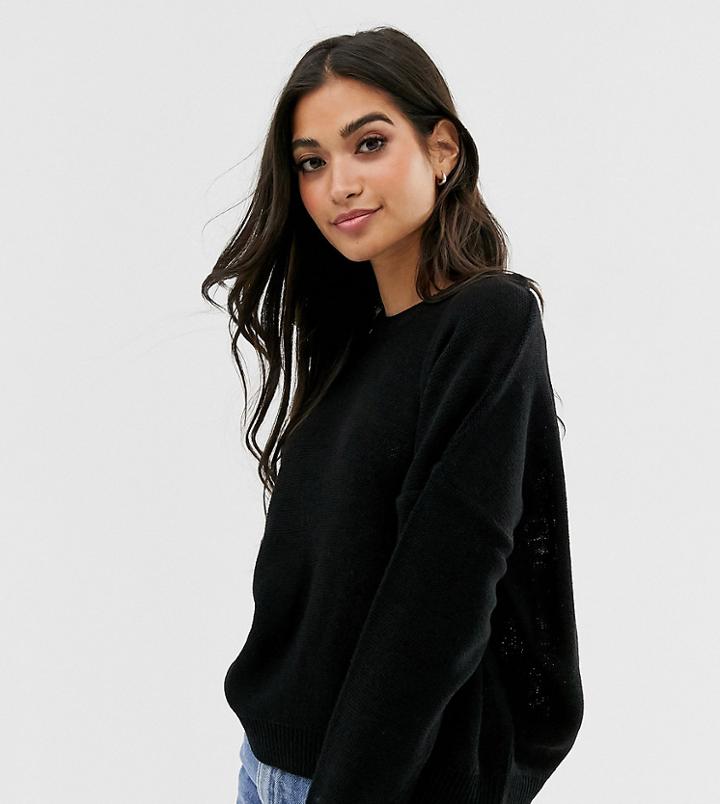Brave Soul Petite Grunge Round Neck Sweater-black
