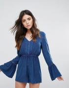 Influence Ladder Trim Flared Sleeve Romper - Blue