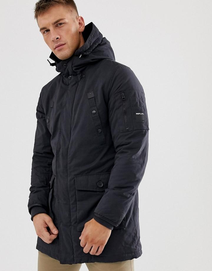 Replay Large Pocket Parka Jacket - Black