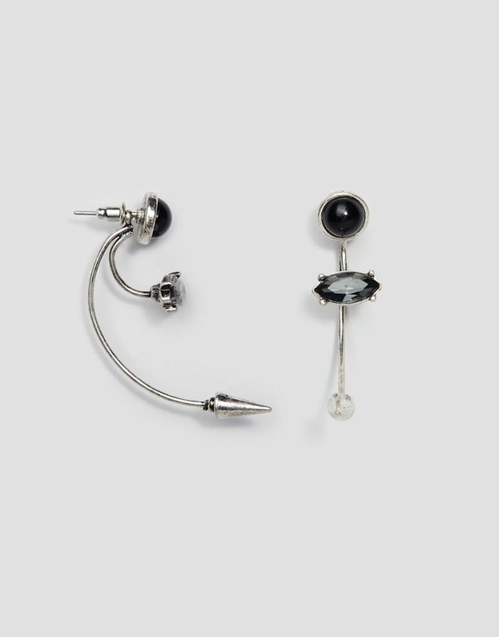 Asos Spike Stone Swing Earrings - Burnished Silver