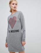 Love Moschino Embellished Heart Logo Sweater Dress - Gray