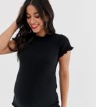 New Look Maternity Lettuce Edge Tee In Black - Black