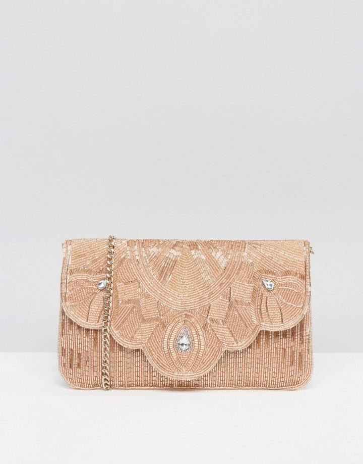 Dune Ekelly Rose Gold Embellished Envelope Clutch Bag - Gold