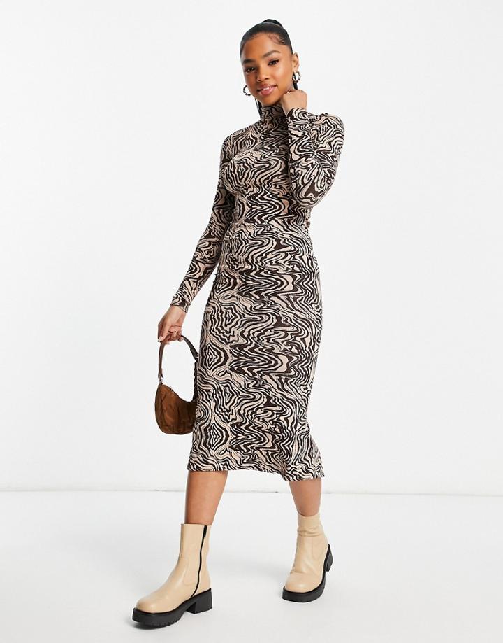 Stradivarius High Neck Seamless Midi Dress In Abstract Animal Print-multi