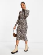 Stradivarius High Neck Seamless Midi Dress In Abstract Animal Print-multi