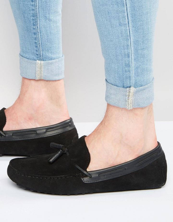 Asos Driving Shoes In Black Suede With Black Leather Tassel - Black