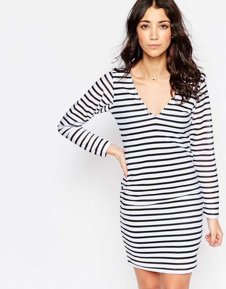 Motel Gabby Dress In Stripe Print