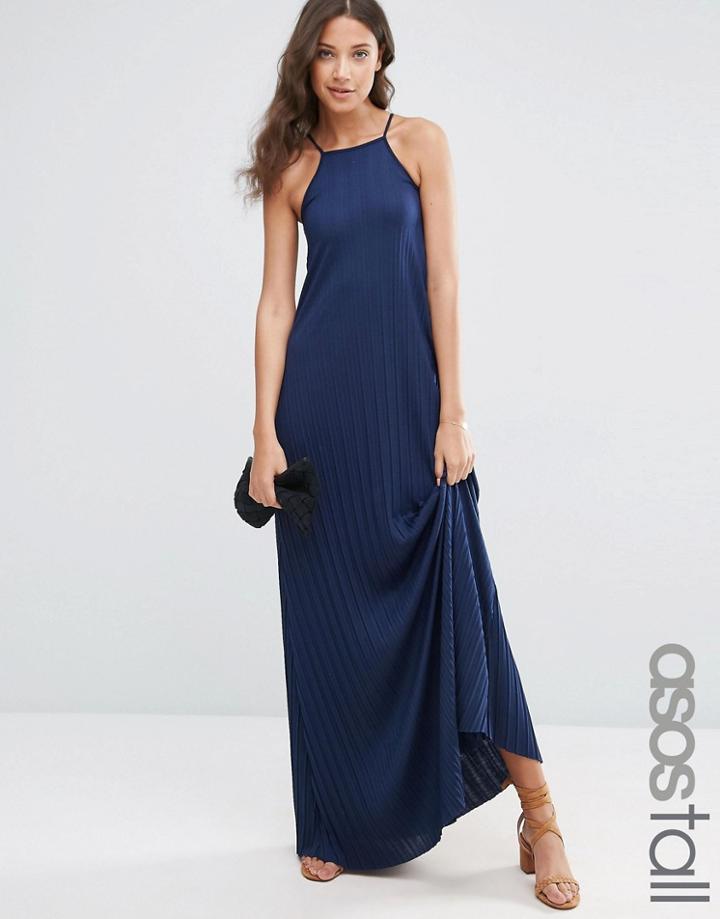 Asos Tall Pleated Swing Maxi Dress - Navy