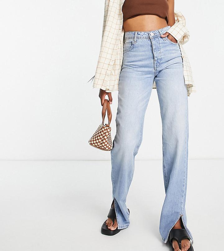 River Island Tall 90s Straight Jean With Tie Back In Light Blue