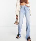 River Island Tall 90s Straight Jean With Tie Back In Light Blue