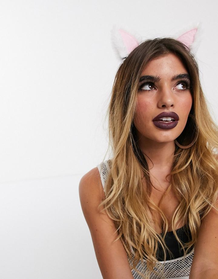 Asos Design Halloween Pack Of 2 Hair Clips In Cat Ear Shape With Faux Fur In White