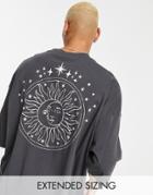 Asos Design Oversized T-shirt With Celestial Back Print In Dark Gray-black
