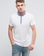 Brave Soul Contrast Chambray Collar Polo - White