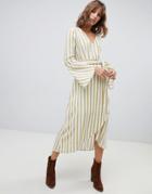 Moon River Wrap Dress In Mustard Stripe - Yellow
