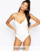 Wolf & Whistle Lace Up Back Swimsuit B-f - White