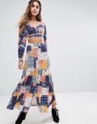 Kiss The Sky Maxi Skirt With Split Button Front Co-ord - Multi