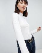 Pieces Ribbed High Neck Sweater - White