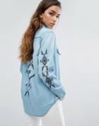 Replay Denim Shirt With Embroidery - Blue