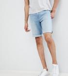 Asos Tall Denim Shorts In Slim Light Wash With Abrasions - Blue