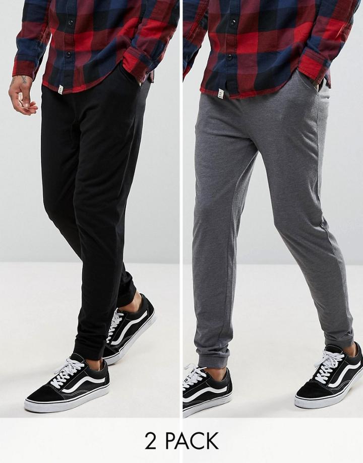 Asos Lightweight Skinny Joggers 2 Pack Black/ Charcoal Marl Save - Multi