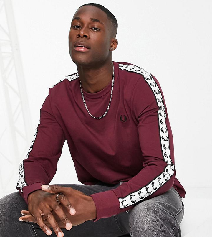 Fred Perry Taped Long Sleeve Top In Burgundy Exclusive At Asos