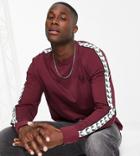 Fred Perry Taped Long Sleeve Top In Burgundy Exclusive At Asos