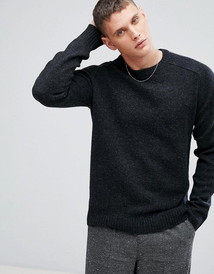 Selected Homme Knitted Sweater In 100% Lambswool - Black