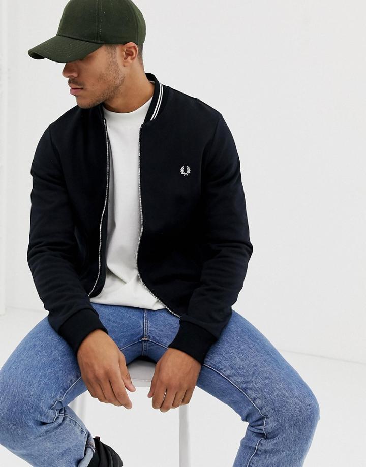 Fred Perry Tipped Sweat Bomber Jacket In Black - Black