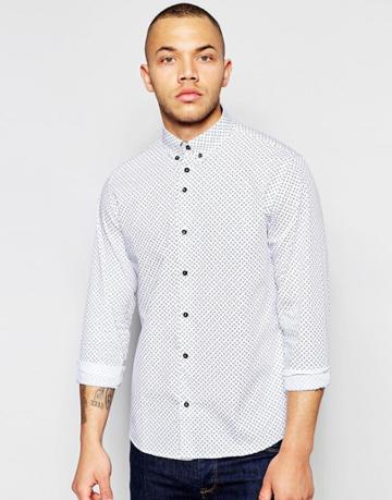 Dickens And Browne Poplin Paisley Print Shirt - White
