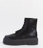 Asos Design Wide Fit Attitude 2 Lace Up Chunky Boots In Black