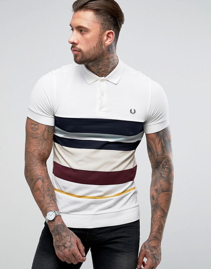 Fred Perry Slim Fit Multi Stripe Pique Polo Shirt White - White