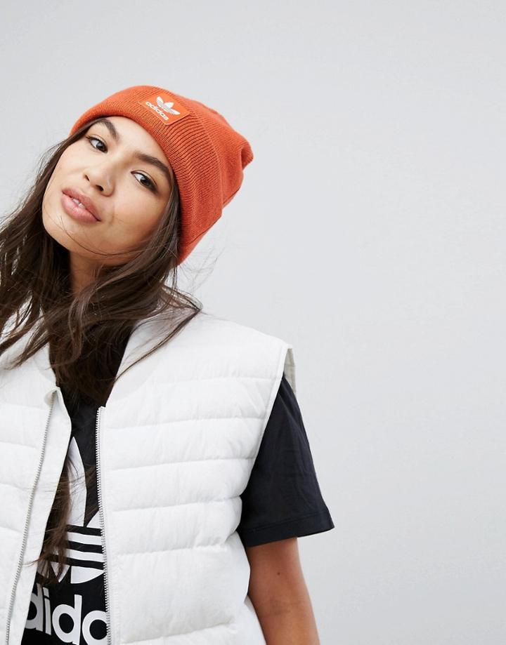 Adidas Embroidered Logo Beanie In Orange - Orange