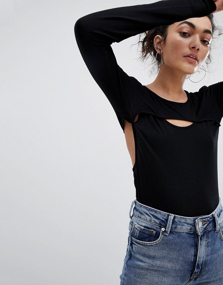 Noisy May Long Sleeved Racerback Top - Black