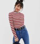 Asos Design Petite Turtleneck Top In Retro Stripe - Multi