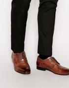Asos Derby Shoes In Brown Leather With Toe Cap - Brown