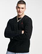 Polo Ralph Lauren Icon Logo Cotton Cable Knit Sweater In Black