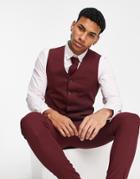 Asos Design Wedding Super Skinny Suit Vest In Burgundy Micro Texture-red