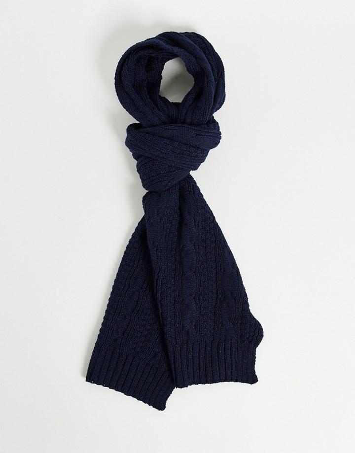 Boardmans Cable Knit Scarf In Navy