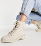 River Island Wide Fit Drench Lace Up Boot In Cream-white