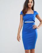 Jessica Wright Belted Capped Sleeve Midi Dress - Blue