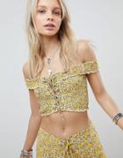 Kiss The Sky Off The Shoulder Crop Top In Ditsy Floral Co-ord - Yellow