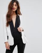 Sisley Longline Tuxedo Jacket With Contrast Color Details - Cream