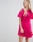 Asos Pleated Ruffle Shift Mini Dress - Pink