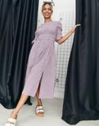 Influence Cotton Poplin Ruched Front Midi Dress In Lilac Stripe-purple
