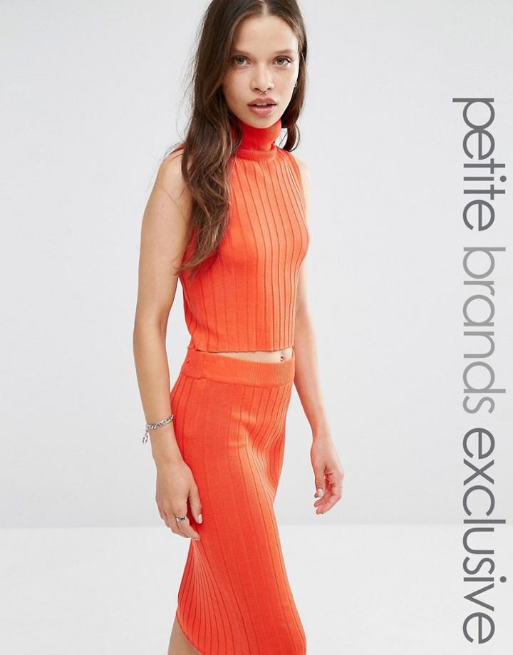 Noisy May Petite High Neck Ribbed Knitted Crop Top - Red