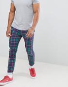 Asos Design Skinny Pants In Bright Check - Blue