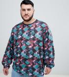 Asos Design Plus Oversized Batwing Long Sleeve T-shirt With All Over Retro Geo Print - Multi